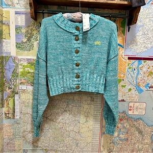 NWT. BDG Urban Outfitters Cropped Button-Up Cardigan – Teal Marled Knit
